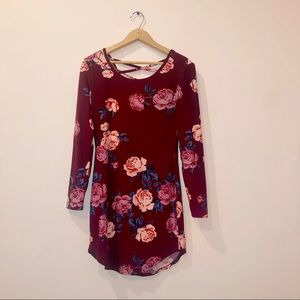 Maroon floral dress with criss cross back